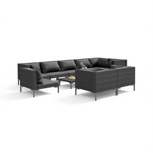 Modular Dark Grey Outdoor Garden <b>Sofa</b> <b>Set</b> With Pe Rattan And High Density Foam Cushions For Contemporary Patio Furniture - Product Image 1