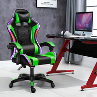 Chaise de bureau pivotante à hauteur réglable en cuir synthétique et acier inoxydable avec éclairage LED RGB, fonction de massage, personnalisable, Silla Gamer