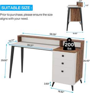 Bureau d'<span class=keywords><strong>ordinateur</strong></span> de 56 pouces avec armoire à tiroirs, bureau ergonomique avec étagères <span class=keywords><strong>pour</strong></span> moniteur, table d'<span class=keywords><strong>ordinateur</strong></span> avec espace <span class=keywords><strong>pour</strong></span> <span class=keywords><strong>imprimante</strong></span> - Product Image 2