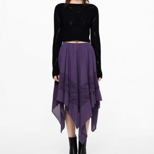 <span class=keywords><strong>Gonna</strong></span> Midi Gotica da Donna con Pizzo e Patchwork, Orlo Asimmetrico, Vita Elastica, Gonne Svolazzanti con <span class=keywords><strong>Volant</strong></span> - Sehe Fashion - Product Image 4