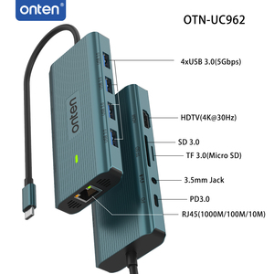 onten סיטונאי 10 ב-1 USB-C תחנת עגינה רב תכליתית 4k HD RJ45 TF SD USB שקע (אודיו ומיקרופון) USB-C(PD3.0) OTN-UC962 - Product Image 4