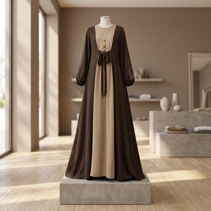 Elegant Women's Floor-Length Abaya Neck Long Sleeve Modest Rayon Breathable Wedding <b>Prayer</b> <b>Dress</b> Solid Color Loose Fit All - Product Image 3