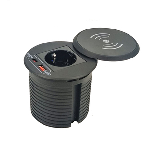 Enchufe de Corriente Redondo de 65W Personalizado de Fábrica al por Mayor, Enchufe Empotrado de Escritorio QC3.0 con Carga Inalámbrica Rápida para Teléfonos Móviles - Product Image 2