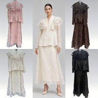 Ensemble 2 pièces élégant en dentelle florale avec veste courte à volants et jupe, tenue unie pour femmes musulmanes modestes, idéale pour les fêtes et mariages, ODM OEM