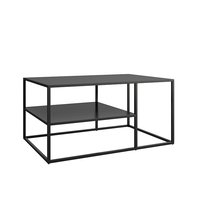 Table basse moderne et simple avec plateau en fer et structure en tube métallique, avec étagère de rangement ouverte à 3 niveaux, meubles de salon