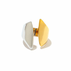 Stainless Steel <b>Ring</b> Geometric Shape Gold Plated Two Tone Open Design Women's Fashion Jewelry Gift - Product Image 4