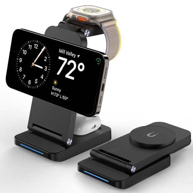 New 3-in-1 Magnetic Folding Wireless Charger Fast Charging Station for Phone Smartwatch Earbuds Multi-Device Compatibility