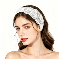 Serre-tête de mariée en dentelle de polyester, extensible, ajouré, à motif floral, haut de gamme, monocouche, pour femme