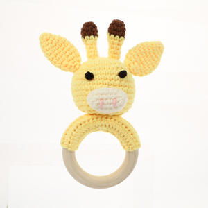 Personnalisation Lapin Éléphant Lapin Renne Vache Girafe Renard Bébé <span class=keywords><strong>Anneau</strong></span> en bois crochet Hochet Jouets Crochet fait main cadeau - Product Image 4