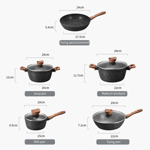Maifanshi Mermer Kaplamalı Yapışmaz Wok Tava Sütlük Çorba Tenceresi Ev Tipi Tencere Seti İndüksiyon Ocaklarla Uyumlu - Product Image 5