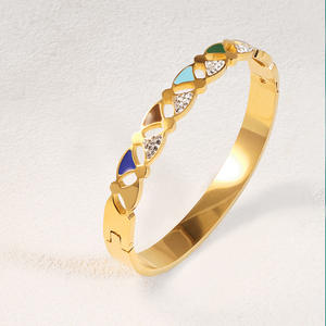 ZGBROTHERS Bracelet de luxe en acier inoxydable couleur or 18 carats avec zircon, motif goutte d'huile, géométrique, micro-incrustation, tendance, étanche - Product Image 5