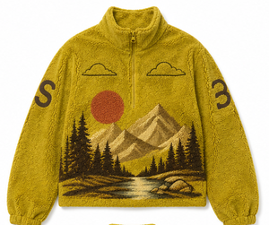 Giacca in pile Sherpa pesante da uomo personalizzata con stampa montagna scenografica all-over, pullover in pile Teddy, streetwear, produttore OEM - Product Image 2