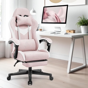Chaise de jeu 1 pièce Livraison gratuite Anji Pink Fabric Rocker Racing Ergonomic Gamer Swivel Rolling Computer Chair for Office Use - Product Image 1
