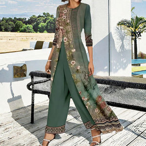 Ensemble deux pièces décontracté pour femmes européennes et américaines 2025, vert émeraude, manches longues, imprimé uni, teinture unie, séchage rapide, respirant - Product Image 3