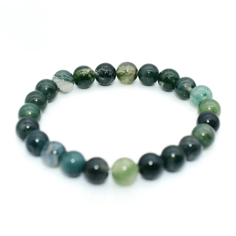 Wholesale High Quality 4/6/8/10/12mm Natural Moss Agate Bracelet For Women Men