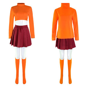 Anime <span class=keywords><strong>Velma</strong></span> Cosplay uniforme Falda corta uniforme naranja mujer naranja calzado Rok superior Halloween fiesta carnaval conjunto - Product Image 2