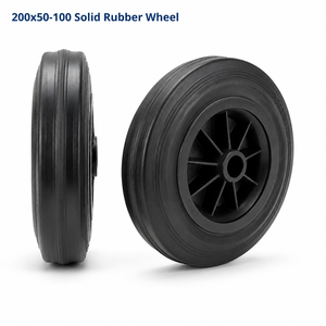 Rueda de goma maciza 200x50-100, 8x2 pulgadas, neumático antipinchazos 200x50, llanta de plástico negra, para carro de mano de alta resistencia, contenedor de basura, carro de jardín, repuesto - Product Image 1
