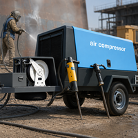Compresseur d'air diesel monté sur remorque, vente directe usine, avec roues, 185 CFM, compresseur d'air à vis diesel pour la construction routière
