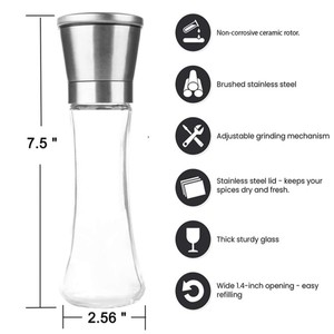 Molinillo de especias de cocina redondo, transparente, 200ml, molinillo de pimienta de vidrio con tapa de acero inoxidable cepillado y cuchillas de cerámica, venta al por mayor - Product Image 2