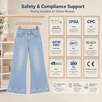 Jeans en denim brodés pour filles, taille élastique, doux, extensibles et respirants, pantalons décontractés pour enfants, vente en gros, OEM personnalisé, faible MOQ