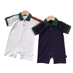 Sommer Baumwoll-Einteiler Baby-Jungen-Polo-Strampler Kleinkind Einteiliges Outfit Körperanzug Kragen Karotten-Polo-Hemd Strampler