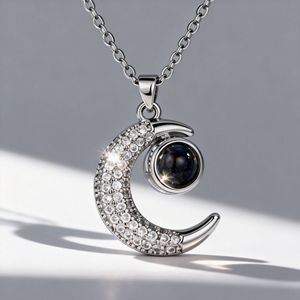 Collar Te Amo en 100 Idiomas con Proyección de Luna, Collar con Colgante para Mujer, Regalo de Joyería para el Día de San Valentín, Aniversario de Bodas - Product Image 2