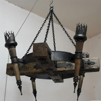 Lustre rustique de style ferme en bois massif et fer forgé, grande taille, hauteur réglable, style bougie torche vintage, suspension centrale