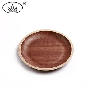 Hot Selling Cheap High Quality Custom Non-Slip Coating Small Round Tray Willow Wooden Plates For Afternoon Tea Dinnerware