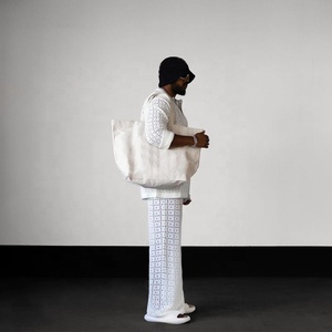 KY Custom Turn Down Collar Crochet Top Snap Button camicetta bianca Hollow Straight Pants <span class=keywords><strong>uomo</strong></span> Crochet Fabric abiti Casual da <span class=keywords><strong>uomo</strong></span> - Product Image 4