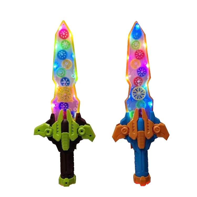 Newest top sell transparent electric glow gear toy swords with flash light and sound effect plastic sword toy for boys gift