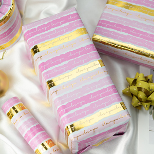 <b>Pink</b> Wrapping Paper Reversible Metallic Gold Foil Stripe Colorful Love You Letterings Gift <b>Wrap</b> for Girls Wedding - Product Image 2