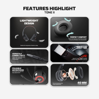 FANTECH HQ56 Headset Gaming berkabel, Headset Gaming ringan dengan mikrofon lipat Driver 40MM Jack 3.5mm