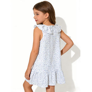 فستان صيفي للبنات الصغيرات بالجملة، فستان قطني بتصميم كلاسيكي بدون أكمام، فستان أطفال لطيف أزرق مزين بالزهور - Product Image 3