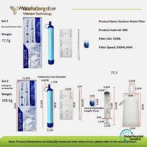 Blue Water Filter Straw With Strap For Outdoor Camping Hiking All Seasons 1PC - Product Image 5