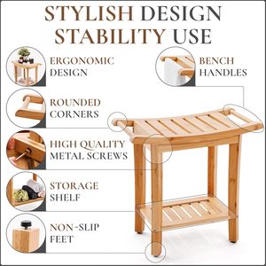 Banco de ducha de bambú, asiento organizador de <span class=keywords><strong>baño</strong></span> de Spa de madera de 2 niveles <span class=keywords><strong>con</strong></span> estante de almacenamiento inferior, silla de <span class=keywords><strong>baño</strong></span> de madera, <span class=keywords><strong>taburete</strong></span> de <span class=keywords><strong>baño</strong></span> pequeño - Product Image 4