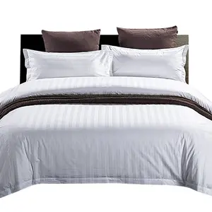 Luxury Hotel Bed Linen Hotel Ribbon Satin Duvet Cover Bedding Set White Plain Flat Bed Sheet