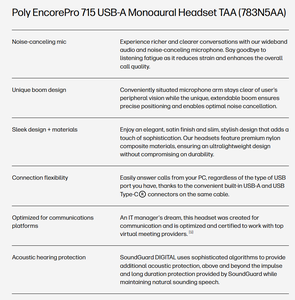 Headset Monoaural USB-A Poly EncorePro 715 TAA