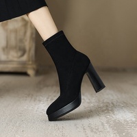 Bottes à talons épais et imperméables pour femme, à bout pointu, avec fermeture éclair, collection 2023, très tendance