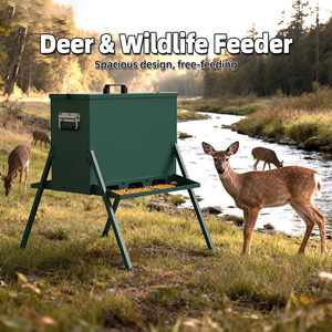JH-Mech Outdoor Wildtier-Futterautomat Wasserdichter Schwerkraft-Futterautomat Grün 90-110Lb Metall Automatischer Futterautomat für Rehe mit Deckel - Product Image 1