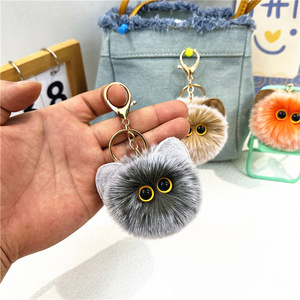 <span class=keywords><strong>Porte</strong></span>-clés créatif en faux cheveux de lapin avec <span class=keywords><strong>pompon</strong></span> flou, ornements de sac, accessoires de bibelot de voiture, tête de <span class=keywords><strong>chat</strong></span> en peluche mignonne, <span class=keywords><strong>porte</strong></span>-clés de dessin animé - Product Image 2