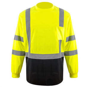 T-shirts de travail réfléchissants à manches longues en coton pour hommes, avec capuche et col polo boutonné, <span class=keywords><strong>haute</strong></span> <span class=keywords><strong>visibilité</strong></span>, imperméables, EN ISO 20471 ANSI Classe 3 - Product Image 2