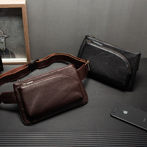 Sac de poitrine en cuir de vachette pleine fleur pour homme, grande capacité, noir uni, sac de loisirs et de voyage, sac à bandoulière et sac banane - Product Image 2