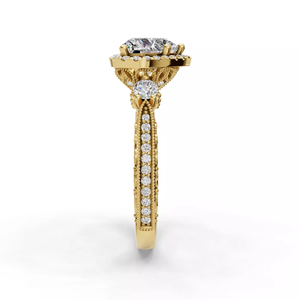 Anillo de compromiso de oro de 14 quilates con diamante cultivado en laboratorio con corte en forma de corazón, detalles intrincados de filigrana, piedra lateral, elegante halo, certificado IGI, joyería. - Product Image 4