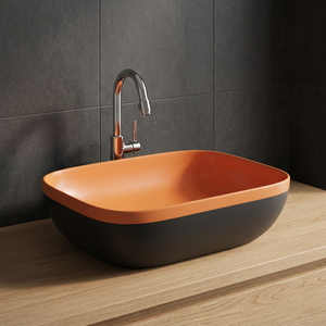Lavabo de table orange moderne Lavabo carré en céramique pour salle de bain, piédestal de lavage à la main avec décalcomanie en marbre - Product Image 1