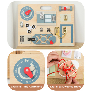 Planche Montessori Double Face Occupé Apprentissage Précoce Jouet en Bois pour 2 4 Ans Forme Assortie Dressing Lacet Déverrouillage - Product Image 2