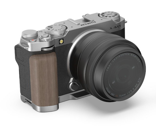 Wooden L-Shape Handle Hand Grip Thumb Grip for Fujifilm X-M5 Camera with 1/4"-20 Thread Quick Release Arca Swiss Tripod Mount