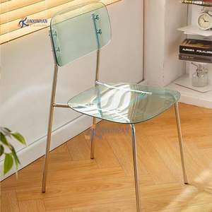 Sillas de comedor de <span class=keywords><strong>PC</strong></span> de Color transparente nórdico, silla de comedor de plástico acrílico apilable con patas cromadas para café, evento de boda - Product Image 4