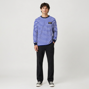 Custom logo <b>Men's</b> <b>Striped</b> Long Sleeve jersey Relaxed Fit Blank and Graphics <b>t</b> <b>shirt</b> Heavyweight Drop Shoulder Ribbed <b>Shirt</b> - Product Image 1