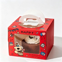 Boîte à pâtisserie en papier imprimé pour desserts, emballage cadeau de fête, boîte à gâteau d'anniversaire avec fenêtre transparente en PET et poignée portable