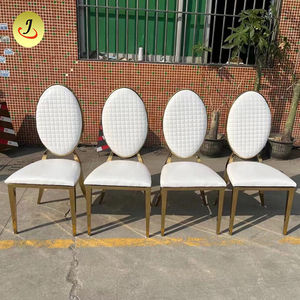 เก้าอี้รับประทานอาหารสแตนเลสทรงรีสีทองสำหรับงานแต่งงานเฟอร์นิเจอร์แบบวางซ้อนกันได้ทันสมัยดีไซน์ใหม่ - Product Image 1